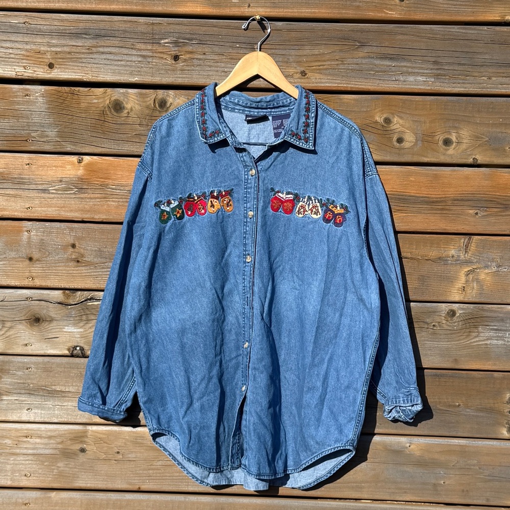 Vintage Embroidered Denim long sleeve Shirt - 2X
